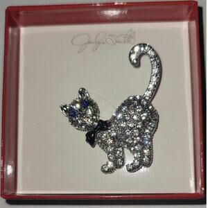 Vintage Silver tone Pave' Rhinestone Cat Brooch Pin Jaclyn Smith New In Box